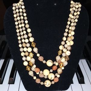 Vintage beaded cream necklace signed Japan